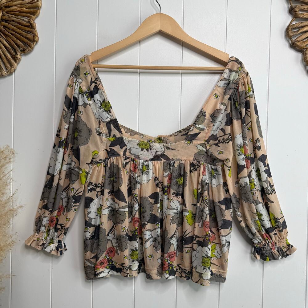 Free People floral top pleated babydoll lightweight XS - Picture 7 of 8